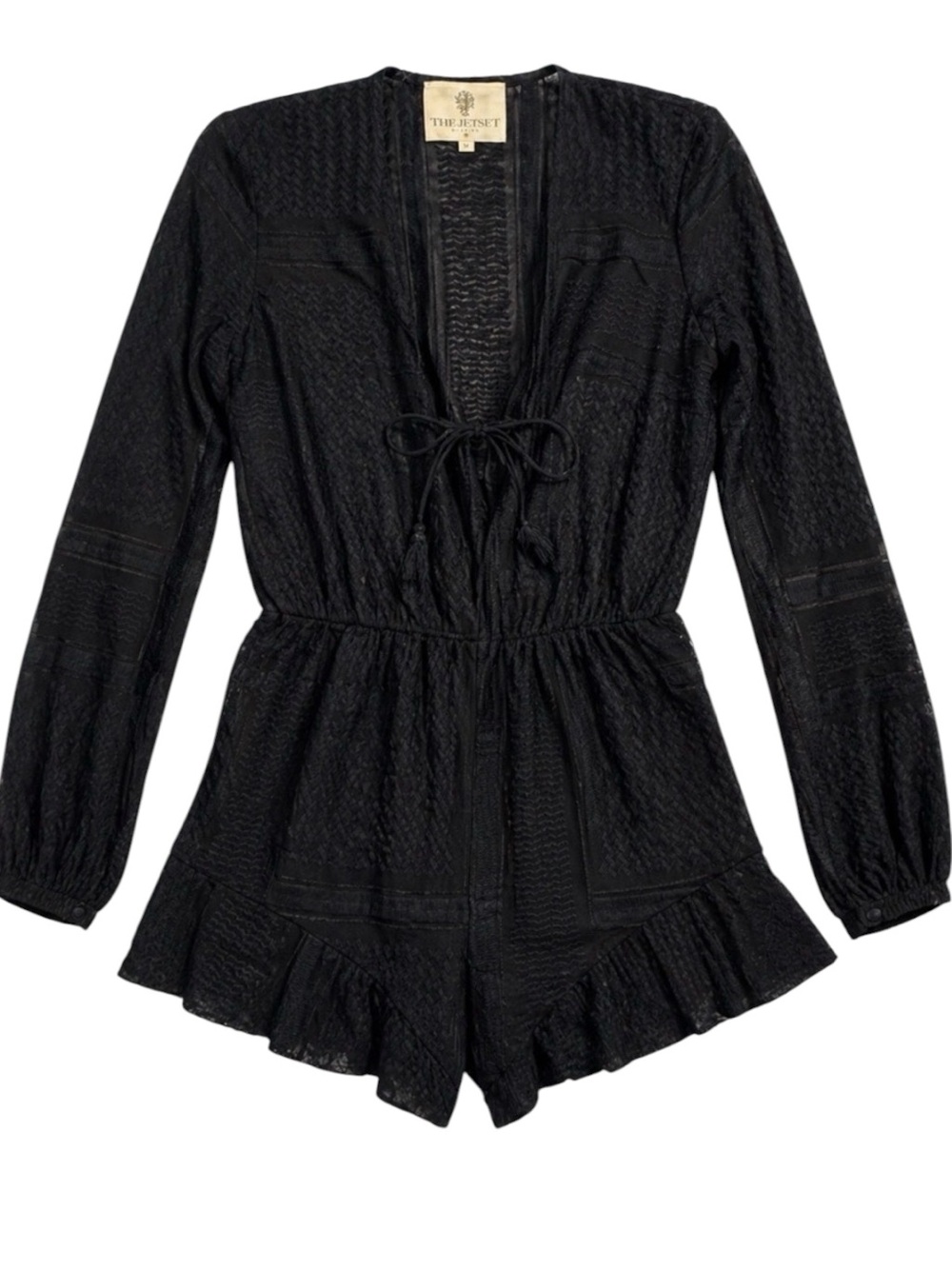 The Jetset Diaries Casablanca Romper Black Long Sleeve Textured Tassel M - Picture 1 of 4